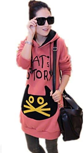 A Product Women Girls Loose Long Cat Print Pullover Thick Warm Fleece Hoodie (M)