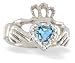 14K White Gold Genuine Heart Blue Topaz and Diamond Celtic Claddagh Ring - Size 5