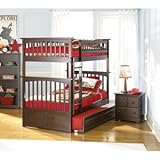 Twin/Twin Columbia Bunk in Antique Walnut with Raised Panel Trundle Bed by Atlantic Furniture