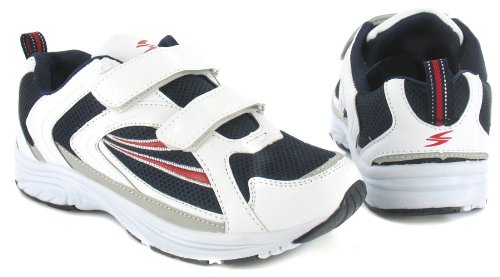 Boys White Velcro Cheap Trainers - White/Navy/Red - UK 13-6