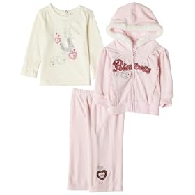 Nannette Baby Girls 3-Piece Velour Hoodie Set, Pink/White