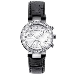 Accutron Women's 26R22 Chamonix Diamond Chronograph Black Leather Watch