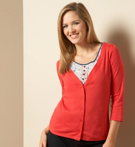 Pure Cotton 3/4 Sleeve Mock Layer Cardigan