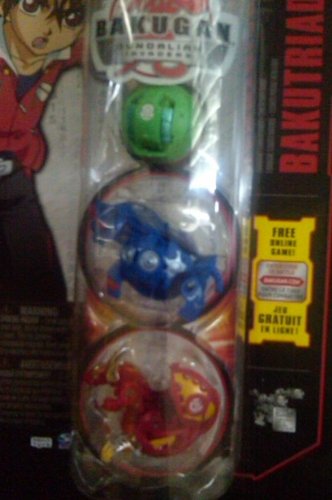 Bakugan Gundalian Invaders Bakutriad: Red Pyrus Lumino Dragonoid 670g, Blue Aquos Sabator 630g, Green Ventus Hakapoid 820g [New, in Package]