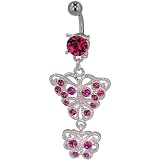 Pink Crystal Mother And Daughter Butterfly Dangle Belly Ring