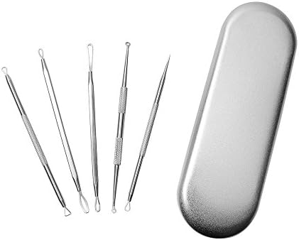 Fashion Century Lady - Blackhead Remover Pimple Acne Extractor Tool Comedone Removal Kit - Treatment for Blemish, Whitehead Popping, Zit Removing with Metal Case (Silver)