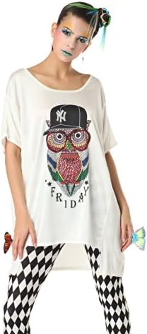 Polarfox Womens Hot Drilling Owl Friday T-shirt Tshirt Dresses Large White