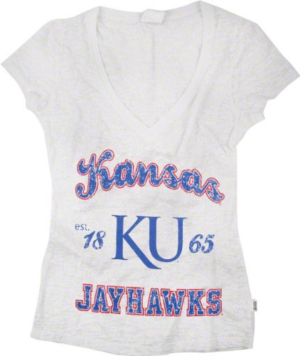Kansas Jayhawks Women's White Burnout V-Neck T-Shirt