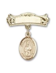 14K Gold Baby Badge with Our Lady of Hope Charm and Arched Polished Badge Pin