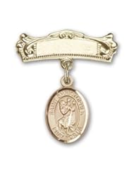 Gold Filled Baby Badge with St. Christopher Charm and Arched Polished Badge Pin