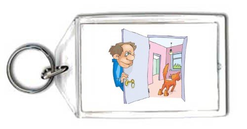 Keychain with man, body, individuals, individual, humans, person, human, persons, cat, people, pet, door, lock