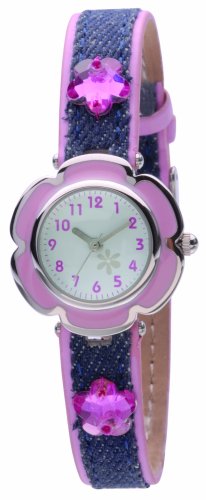Spirit Girls Pink Flower Denim Beaded Watch With Matching Purse and Pendant