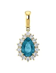 14K Yellow Gold 9.00x6.00mm Pear Cut London Blue Topaz and Diamond Pendant -- LIFETIME WARRANTY