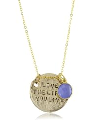 Alisa Michelle "Words To Live By" Blue Onyx 14k Gold-Plated Double-Sided Coin Charm Necklace, 18"