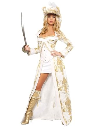 White & Gold Deluxe Pirate Queen Costume