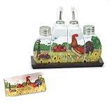 Country Rooster Cruet Set Salt And Pepper Shakers Gift