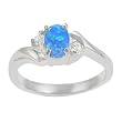 Sterling Silver CZ with Oval Blue Opal Center Ring