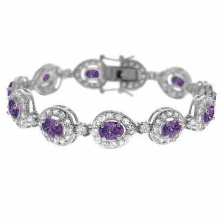 Aristocratic Sterling Silver Simulated Diamond and Amethyst cz Teardrop Tennis Bracelet