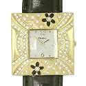 Henley Glamour H0690.02 - Montre mode Femme - Quartz analogique - Bracelet noir - Cadran ivoire et doré fleuri
