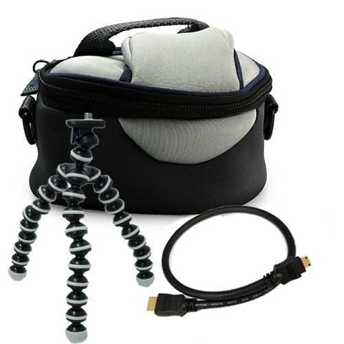 Gray Durable Plush Protective Carrying Camera Case for JVC GZ-MG680 GZ-MG670 GZ-HD320 GZ HM 550 GZ HD 500 Camcorder + HDMI Mini Cable + Flexible Sturdy Tripod