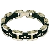 Stainless Steel Bracelet Mens Heavy Link Black Chain Design Polish Finish by Bucasi