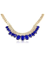 Fancy Collar with Navy Stones and Rhinestone Embellished Necklace, 18"
