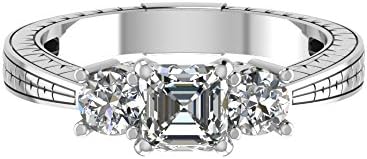 1.3 Ct Asscher Cut Diamond Bamboo Shoot Design Engagement Ring Gold FLAWLESS (G Color, IF Clarity)