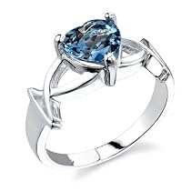 Sterling Silver 2.25 cts Heart Shape London Blue Topaz Ring Size 8