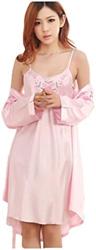 Female Sexy Rose Nightdress Tow Piece Set Sling Nightgown/ Homewear Pink (XXL(Height around 170cm))