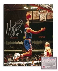 John Starks NBA New York Knicks Hand Signed 8x10 Photograph Dunking Blue Jersey