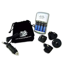 Blazing Fast International AA / AAA Battery Charger for HOME & TRAVEL with World Plug Kit & (4) Premium 2700 MAH Ni-MH Batteries
