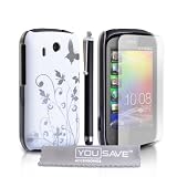 Yousave Accessories TM HTC Explorer Zubeh�r Paket Wei� Silber Schmetterling Blumen Gemustert Hart Hybride Schutzh�lle Mit Griffel Stift Displayschutz Film Und Graues Micro Faser Poliertuchvon "Yousave"