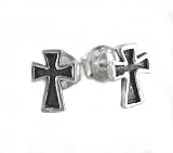 Sterling Silver Biker Cross Stud Post Earrings