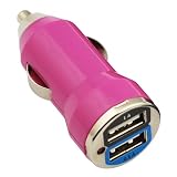 GTMax Hot Pink 2-Port USB Car Charger Adapter 2A with BlueMall Strap Lanyard