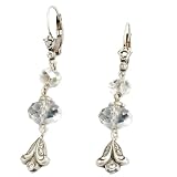 Sweet Romance Retro Silver Finish Lily Dangle Earrings in Clear/White