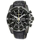 Seiko Sportura Chronograph Black Leather Strap Gents Watch SNAE67P1