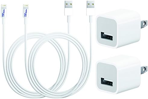 CBCell 2 x 2 Charger Set (2 X 3 Feet USB Data Cables and 2 X Wall Adapters) for Iphone 5, 5s, 6, 6 plus, 6s, 4th Gen Ipad, Ipad Air, Ipad Air 2, Ipad Mini 1/2/3. (White1)