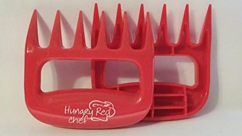 Hungry Red Chef Red Meat Handler Claws Fork Tongs Shred Lift Toss Transfer Grill BBQ Kitchen 2pc Includes Bonus Recipe eBook.