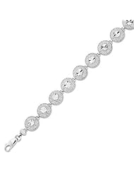 BRI Jewelry 14K 7.25" White Gold Diamond Cut Circular Fashion Filigree Bracelet with Lobster Clasp