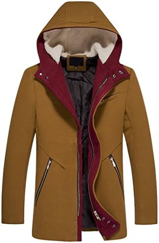 Shanmou Men's Hooded Wool Classic Coat Winter Coat(Tan, L)
