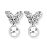 South Sea Pearl and 3/8 ct. Diamond Butterfly Earrings in 14K White Gold (Highest Quality)