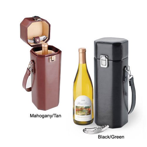 Picnic Time Sonata 1-Bottle Insulated, Leatherette Deluxe Wine Case w/ Corkscrew (Mahogany)