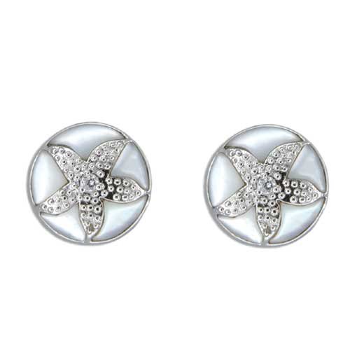 Sterling Silver Hawaiian Sand Dollar White Mother Of Pearl Pierced Earrings