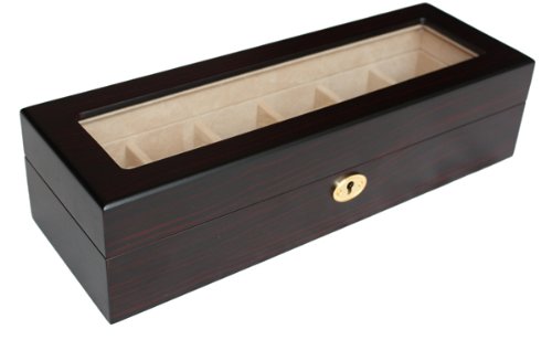 Elegant 6 Piece Ebony Wood Watch Display Case and Storage Organizer Box