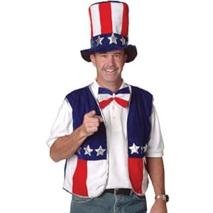 New Adult Uncle Sam American Costume Set Hat Vest Tie