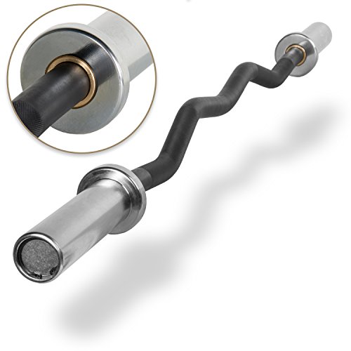 XMark Fitness 28mm Olympic EZ Curl Bar with Medium Knurling, Chrome Sleeves, Brass Bushings, 400 lb. Capacity, Excellent Quality XM-3675, (Shafts Available in Chrome or Black Manganese Phosphate)