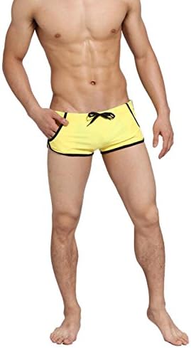 FEITAN Mens Fashion Swim Trunks (Yellow,S)
