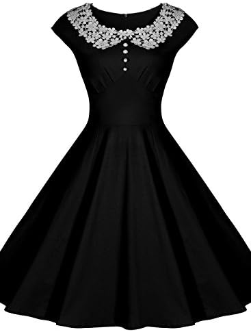 GRECIA Women's Vintage Audrey Hepburn Style 40s 50s Party Swing Dress L Black