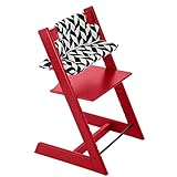 ストッケ トリップトラップ チェアセット チェア:レッド クッション:ブラックシェブロン 【2個口】