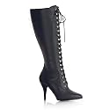 4 Inch Sexy Knee Hi Boot With Elasticated Panel Single Sole Lace Up Pointed Toe Black Leather CLEARANCE